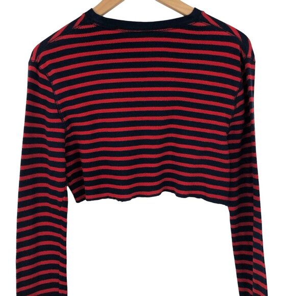 Old Navy Soft Wash Womens Size Small Red & Blue Striped Cropped Thermal Shirt - Picture 5 of 7